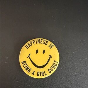 Vintage Yellow Smiley Girl Scout Button